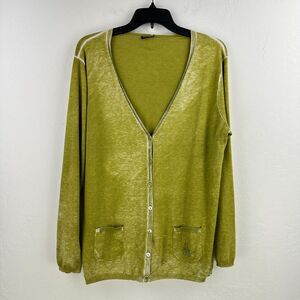 Gerry‎ Weber Sweater Womens 44 Chartreuse Cardigan Rhinestone Minimalist Pockets